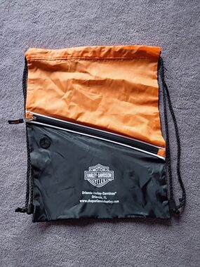 Harley-Davidson Black and Orange Drawstring Backpack